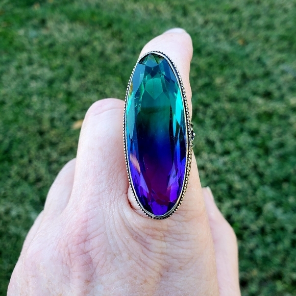 New Amazing Bi-Color Tourmaline 925 Silver Statement Ring. - Picture 10 of 16